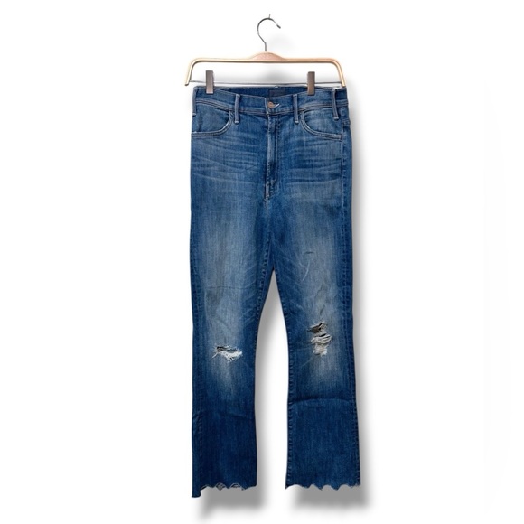 MOTHER The Hustler Ankle Chew in Mums The Word Flare Raw Edge Jeans Size 28 - Picture 3 of 8